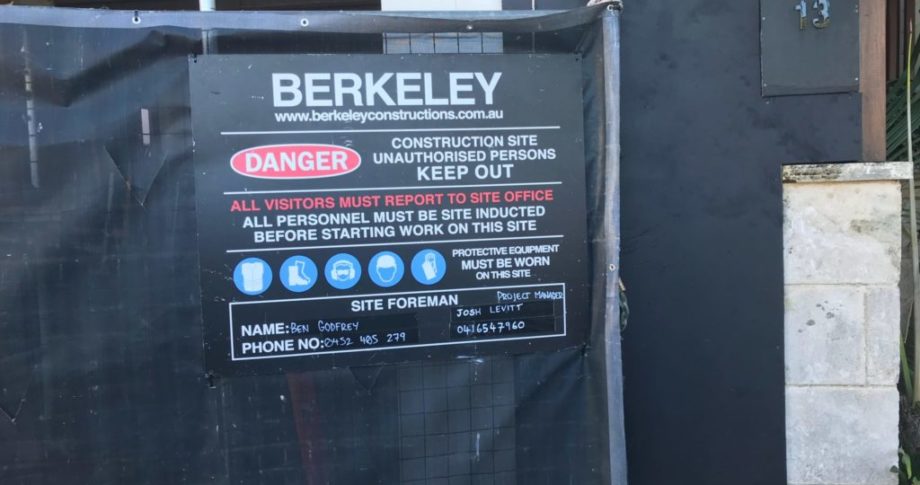 Berkeley Corflute Construction Sign