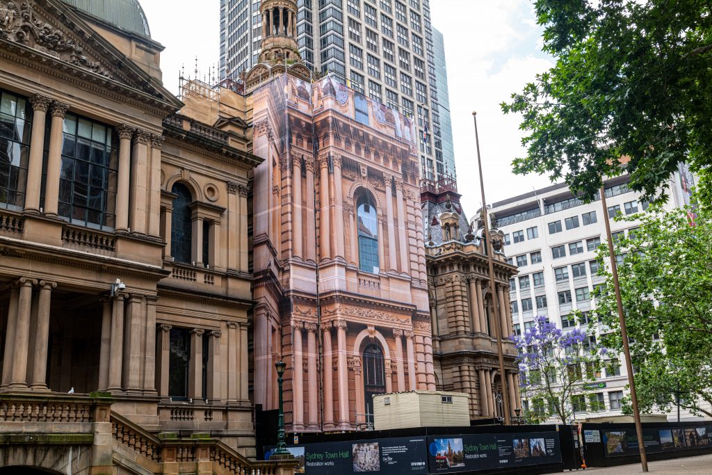 Printed building wraps in Sydney Town Hall