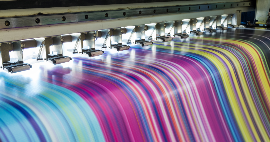 industrial printer printing colourful sheet