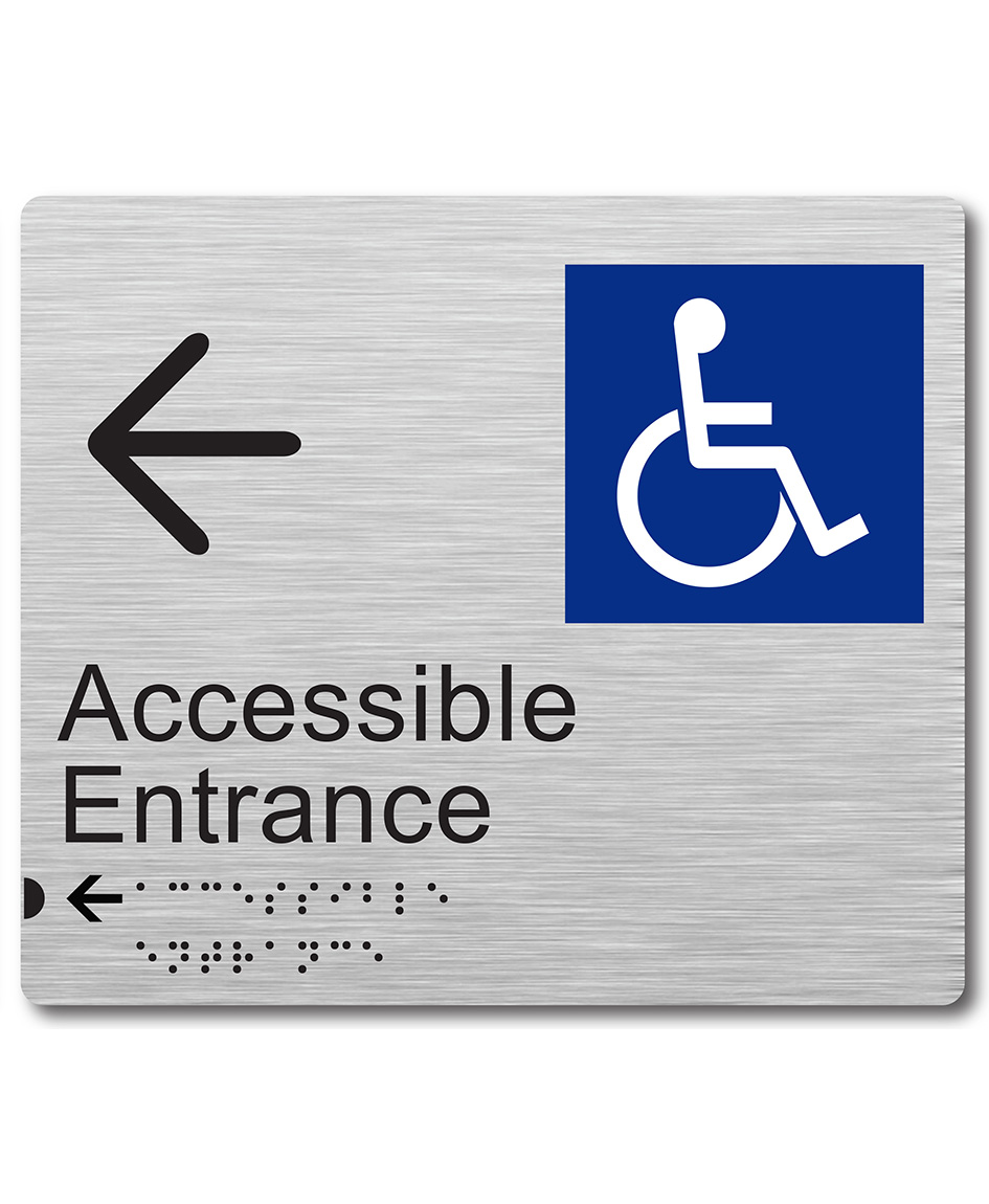 Left Arrow Accessible Entrance Braille Sign
